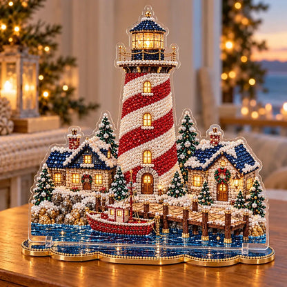 🗼DIY Pearl Diamond Christmas Lighthouse Kit -- 8 Coastal Styles, Bead-by-Bead Craft & Standing Holiday Display
