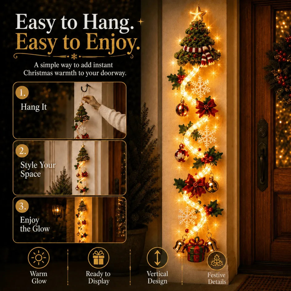 ✨🎄 MerryCascade™ Glowing Christmas Door Hanger — Warm Light, Handcrafted Charm, 6 Vertical Designs