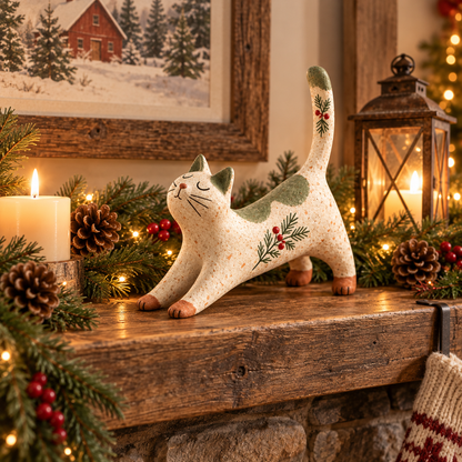 🐈🎄 Woodland Christmas Cat Figurine--a cosy little woodland friend for your holiday home