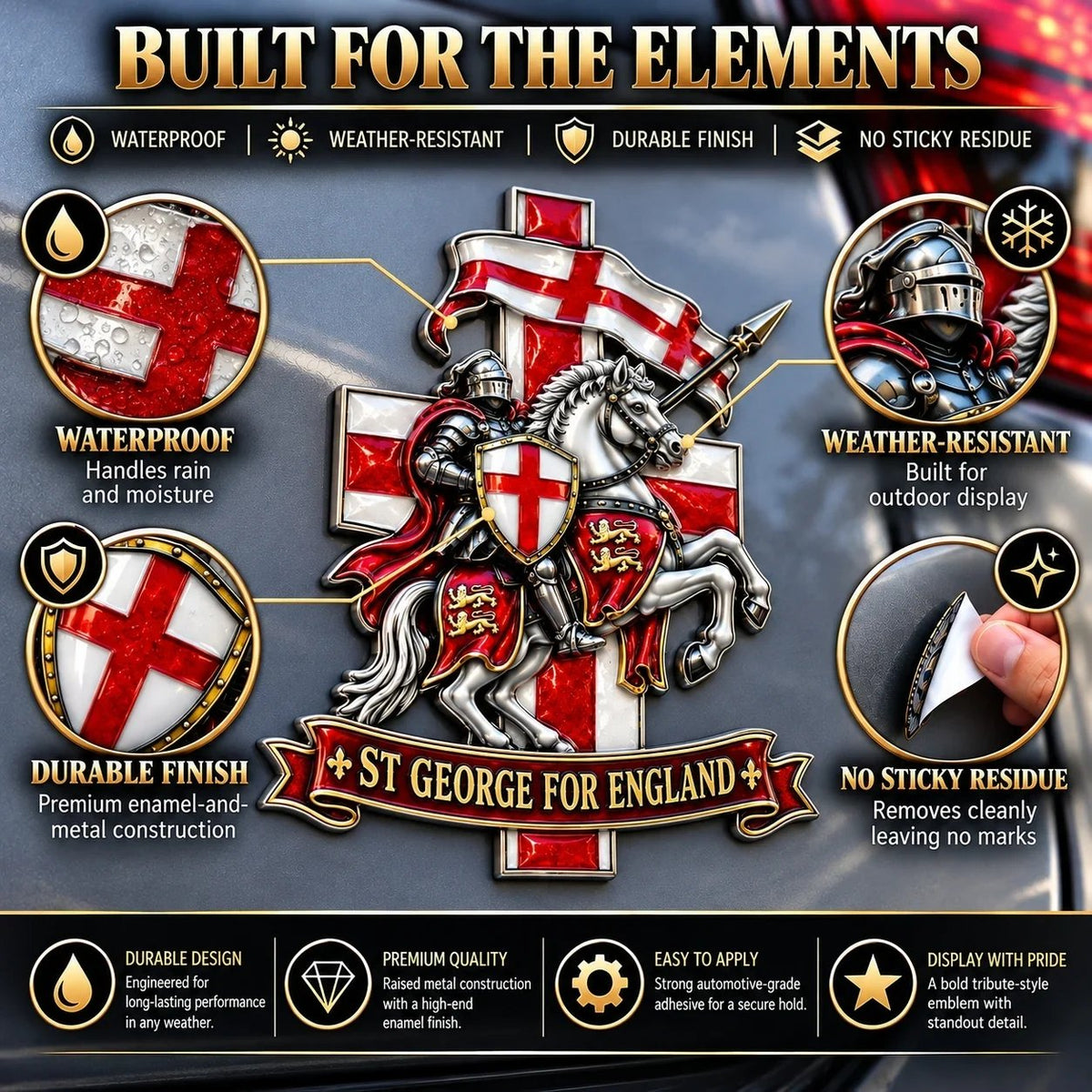 🛡️⚔️ St George Commemorative Metal Car Emblem — English Heritage Tribute with Cross of St George