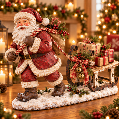 🎅🛷 Santa's Christmas Sleigh Farmhouse Table Decor — Festive Centerpiece with Gift-Filled Sleigh