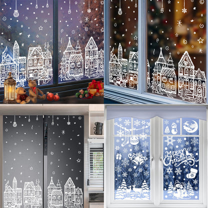 🏘️Christmas Village Window Decals -- Peel & Stick Snowy Scene for Glass Doors & Windows