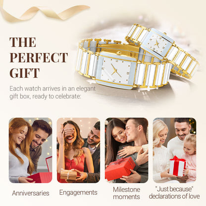 ⌚ Elegant Ceramic Band Watch — 3ATM Water Resistant, Quartz, Gift Box Included
