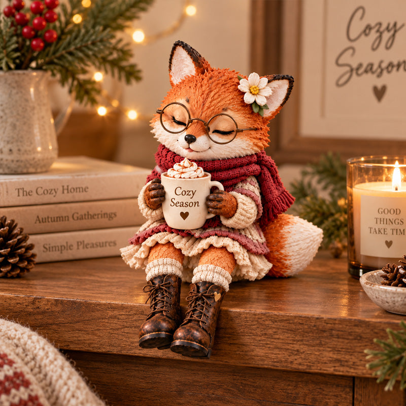 🦊🦉🐰 Cozy Christmas Animal Companion Figurines — Fox, Owl & Bunny with Warm Drink Cups