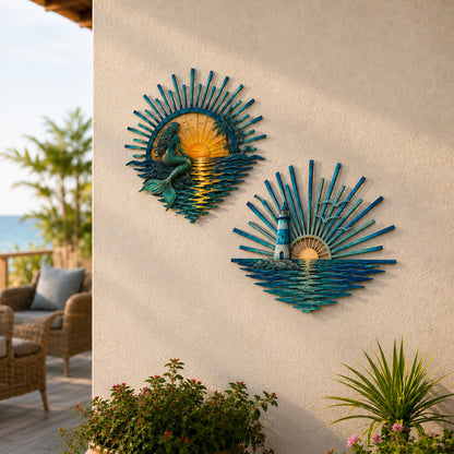 🌊 ‘Legend of the Sunset Tides’ Metal Wall Art: Coastal Ocean Sunset Decor! 🌅