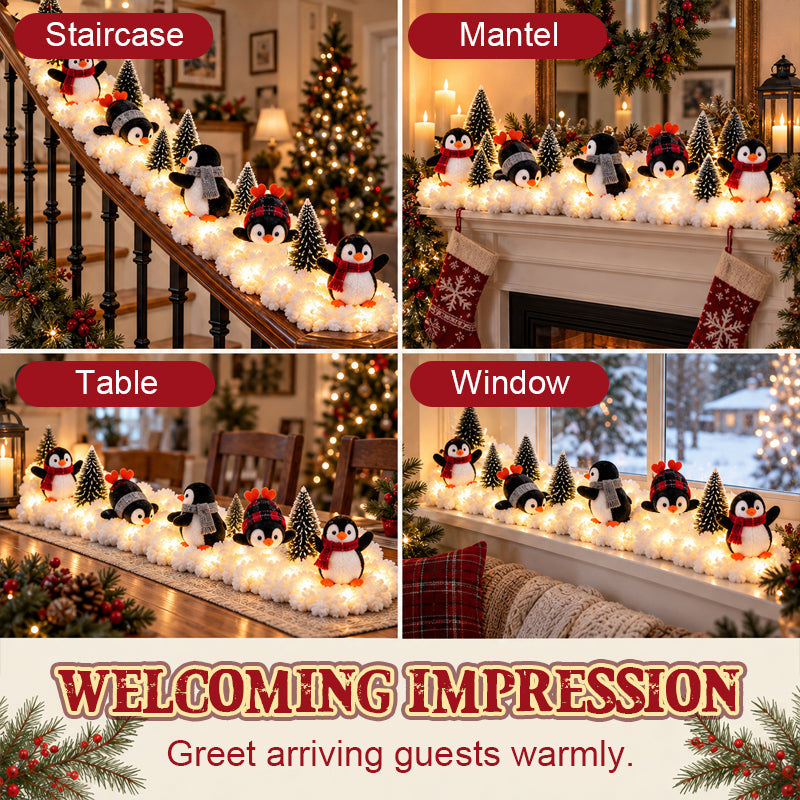 🐧✨ Penguin Staircase Decoration — Festive Illuminated Penguin Parade for Holiday Stairs