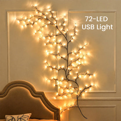 🕯️✨ Warm White LED Branch Light — Flexible Christmas Wall Decor with 8 Lighting Modes