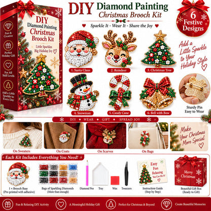 ✨🎄 DIY Christmas Diamond Painting Brooch Kit — 6 Festive Designs, Wearable Sparkle