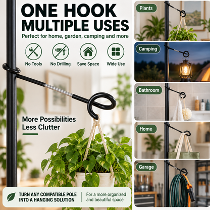 🌿🔩 No-Drill Plant Pole Hanging Hook — Fixed Metal Hook for Extra Greenery Space