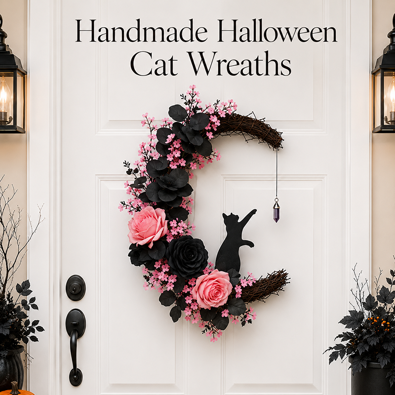 🐈⬛ Black Cat Halloween Wreath: Handcrafted Gothic Door & Autumn Decor! 🌙