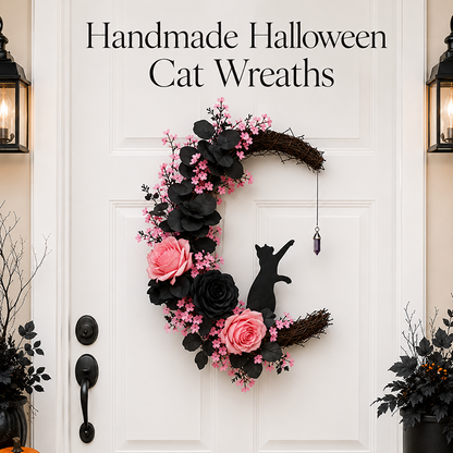 🐈⬛ Black Cat Halloween Wreath: Handcrafted Gothic Door & Autumn Decor! 🌙
