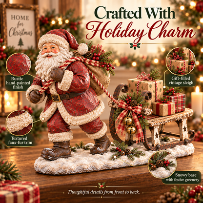 🎅🛷 Santa's Christmas Sleigh Farmhouse Table Decor — Festive Centerpiece with Gift-Filled Sleigh