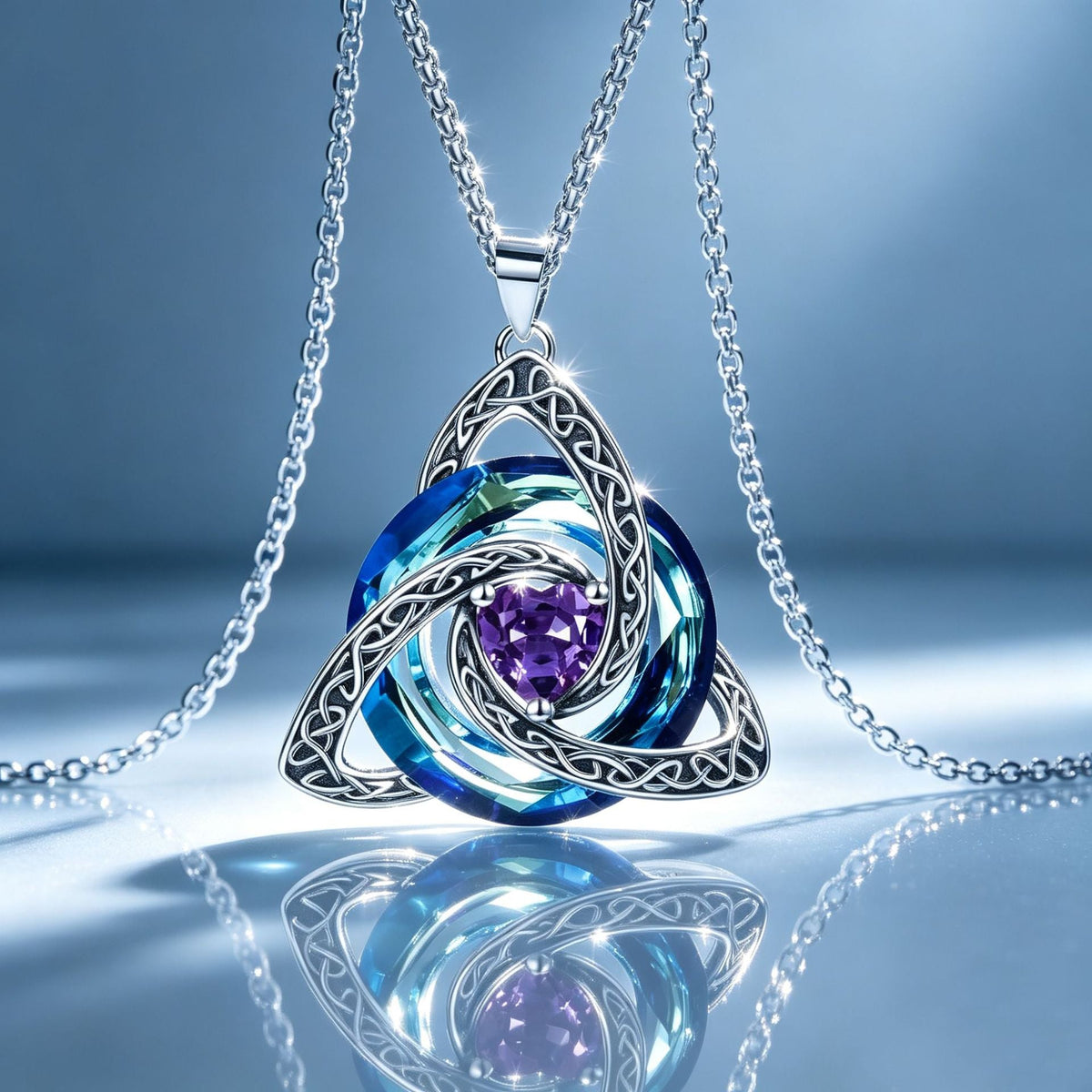 🍀💎 Birthstone Celtic Trinity Knot Necklace — Personalised Irish-Scottish Keepsake in 12 Birthstone Colours