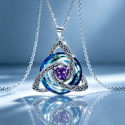 🍀💎 Birthstone Celtic Trinity Knot Necklace — Personalised Irish-Scottish Keepsake in 12 Birthstone Colours