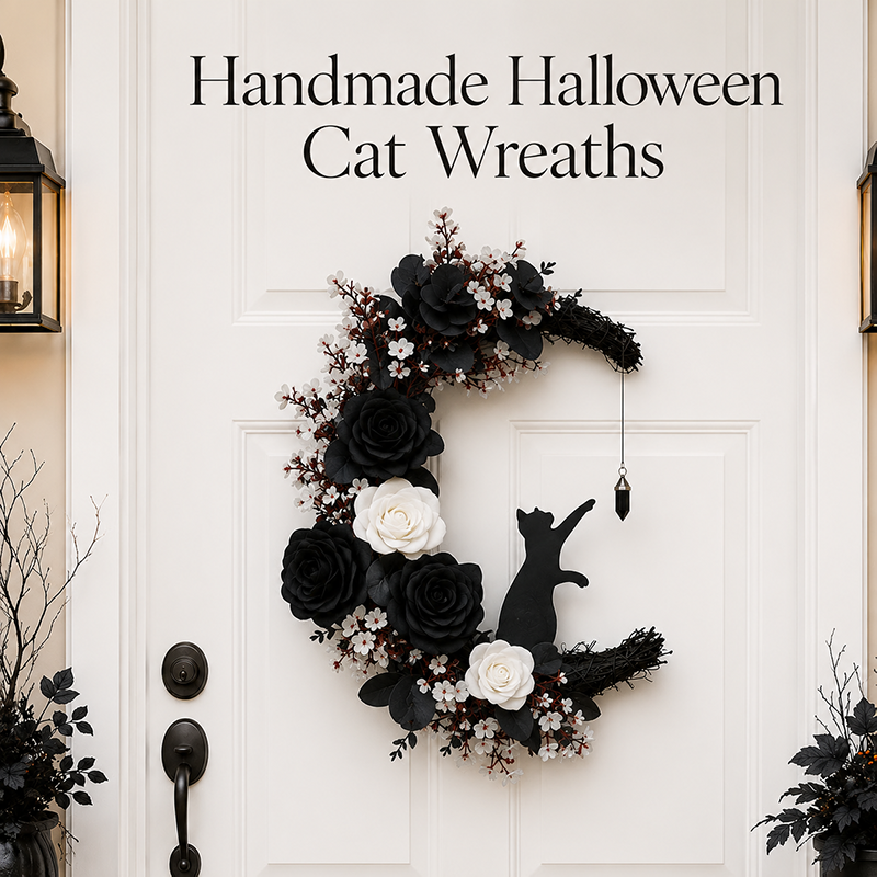 🐈⬛ Black Cat Halloween Wreath: Handcrafted Gothic Door & Autumn Decor! 🌙