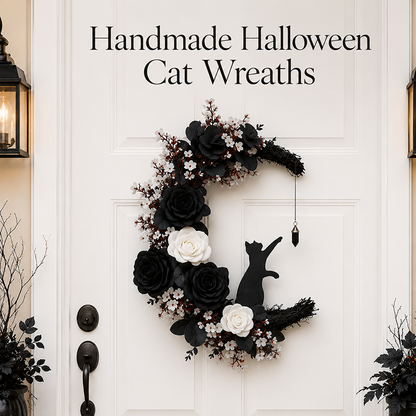 🐈⬛ Black Cat Halloween Wreath: Handcrafted Gothic Door & Autumn Decor! 🌙