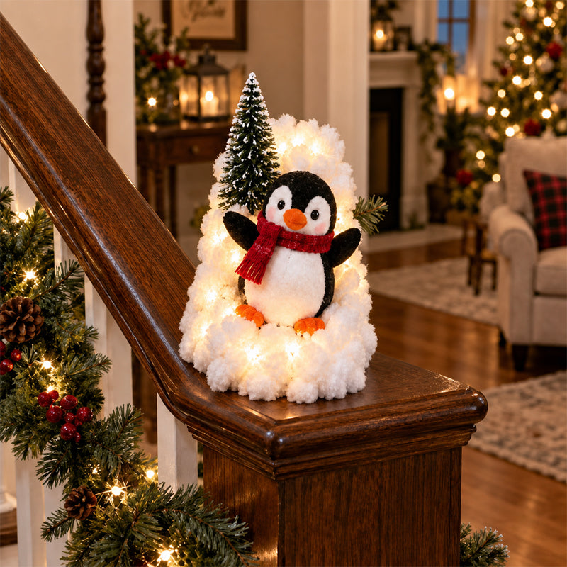 🐧✨ Penguin Staircase Decoration — Festive Illuminated Penguin Parade for Holiday Stairs