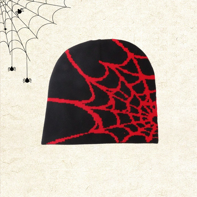 🕸️📼 Y2K Spiderweb Winter Beanie — Alternative Streetwear Hat with Bold Web Graphic
