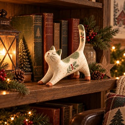 🐈🎄 Woodland Christmas Cat Figurine--a cosy little woodland friend for your holiday home