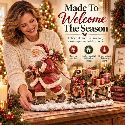 🎅🛷 Santa's Christmas Sleigh Farmhouse Table Decor — Festive Centerpiece with Gift-Filled Sleigh