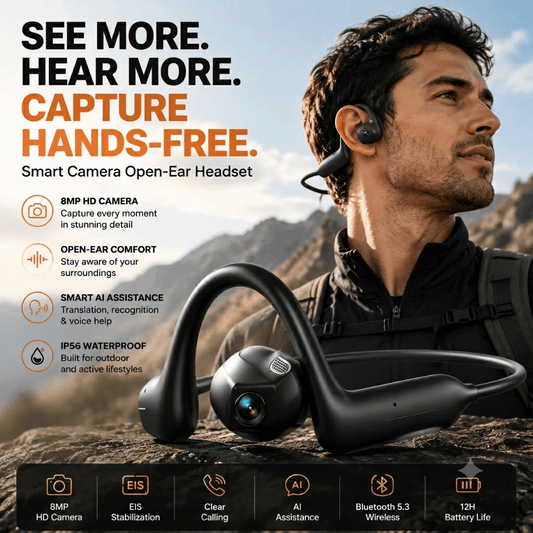 🎧 8MP Smart Camera Open-Ear Headset: Hands-Free POV Video & Audio! 🎥