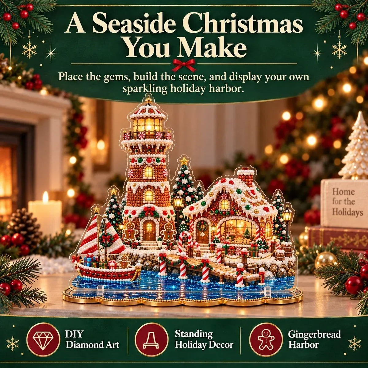🗼DIY Pearl Diamond Christmas Lighthouse Kit -- 8 Coastal Styles, Bead-by-Bead Craft & Standing Holiday Display