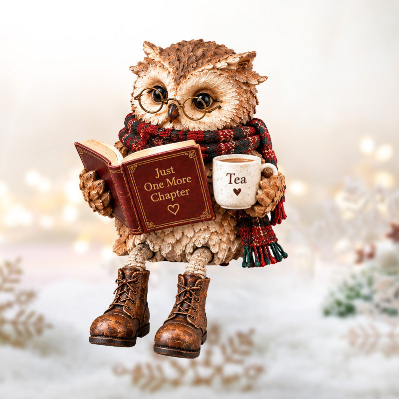 🦉📚 Owl Figurine — Bookish Charm with Glasses, Book & Cozy Details