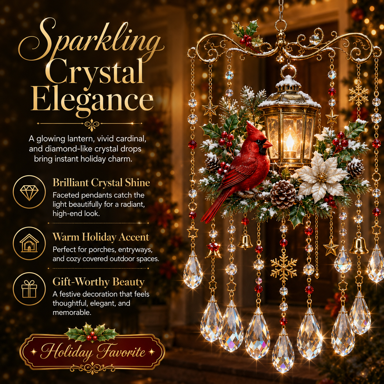 🎄 Christmas Crystal Wind Chime: Sparkling Holiday Porch & Garden Decor! ✨