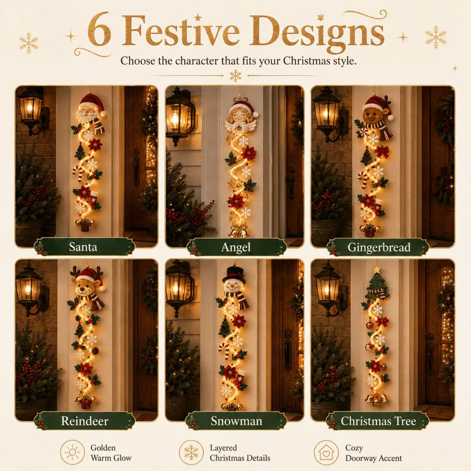 ✨🎄 MerryCascade™ Glowing Christmas Door Hanger — Warm Light, Handcrafted Charm, 6 Vertical Designs