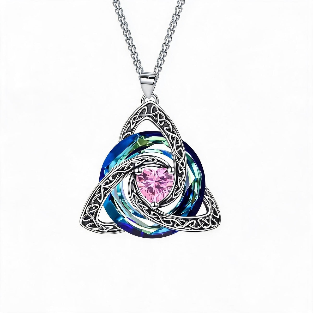 🍀💎 Birthstone Celtic Trinity Knot Necklace — Personalised Irish-Scottish Keepsake in 12 Birthstone Colours
