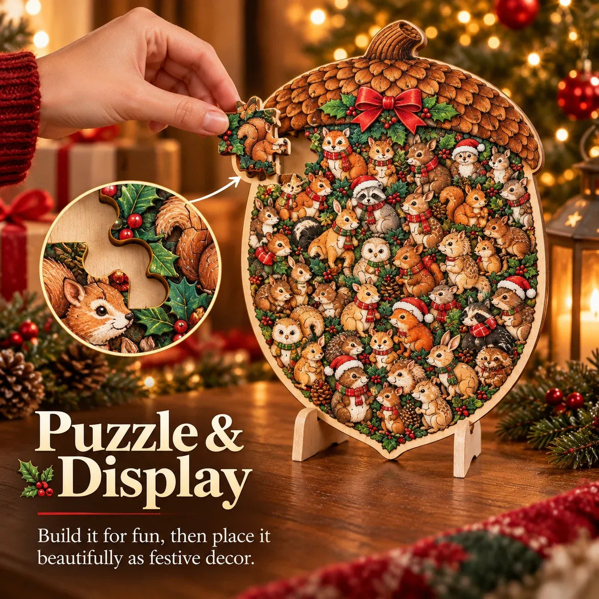 🎄🧩 Wooden Christmas Puzzle with Stand — 8 Festive Designs to Build & Display