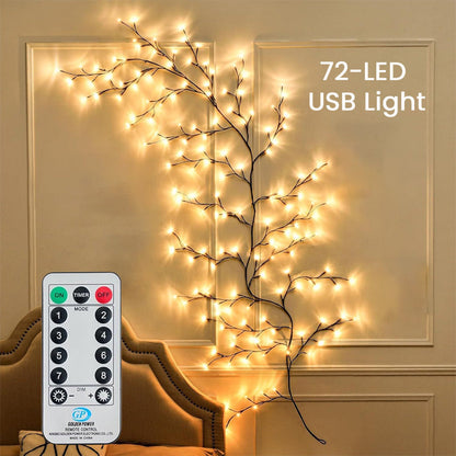🕯️✨ Warm White LED Branch Light — Flexible Christmas Wall Decor with 8 Lighting Modes