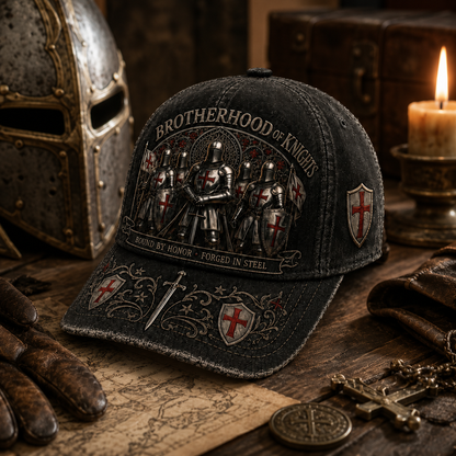 ⚔️ "Brotherhood of Knights" Vintage Cap: Distressed Cotton Baseball Hat for Men! 🛡️