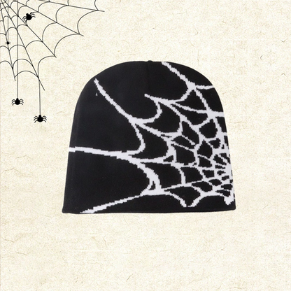 🕸️📼 Y2K Spiderweb Winter Beanie — Alternative Streetwear Hat with Bold Web Graphic