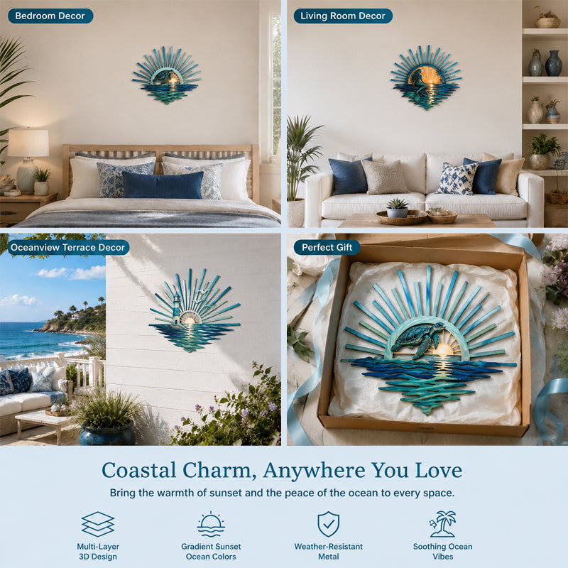 🌊 ‘Legend of the Sunset Tides’ Metal Wall Art: Coastal Ocean Sunset Decor! 🌅