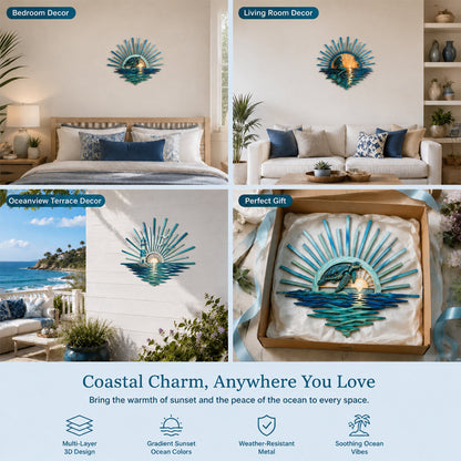 🌊 ‘Legend of the Sunset Tides’ Metal Wall Art: Coastal Ocean Sunset Decor! 🌅