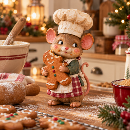 🐭🍪 Gingerbread Mouse Baker — Whimsical Christmas Figurine
