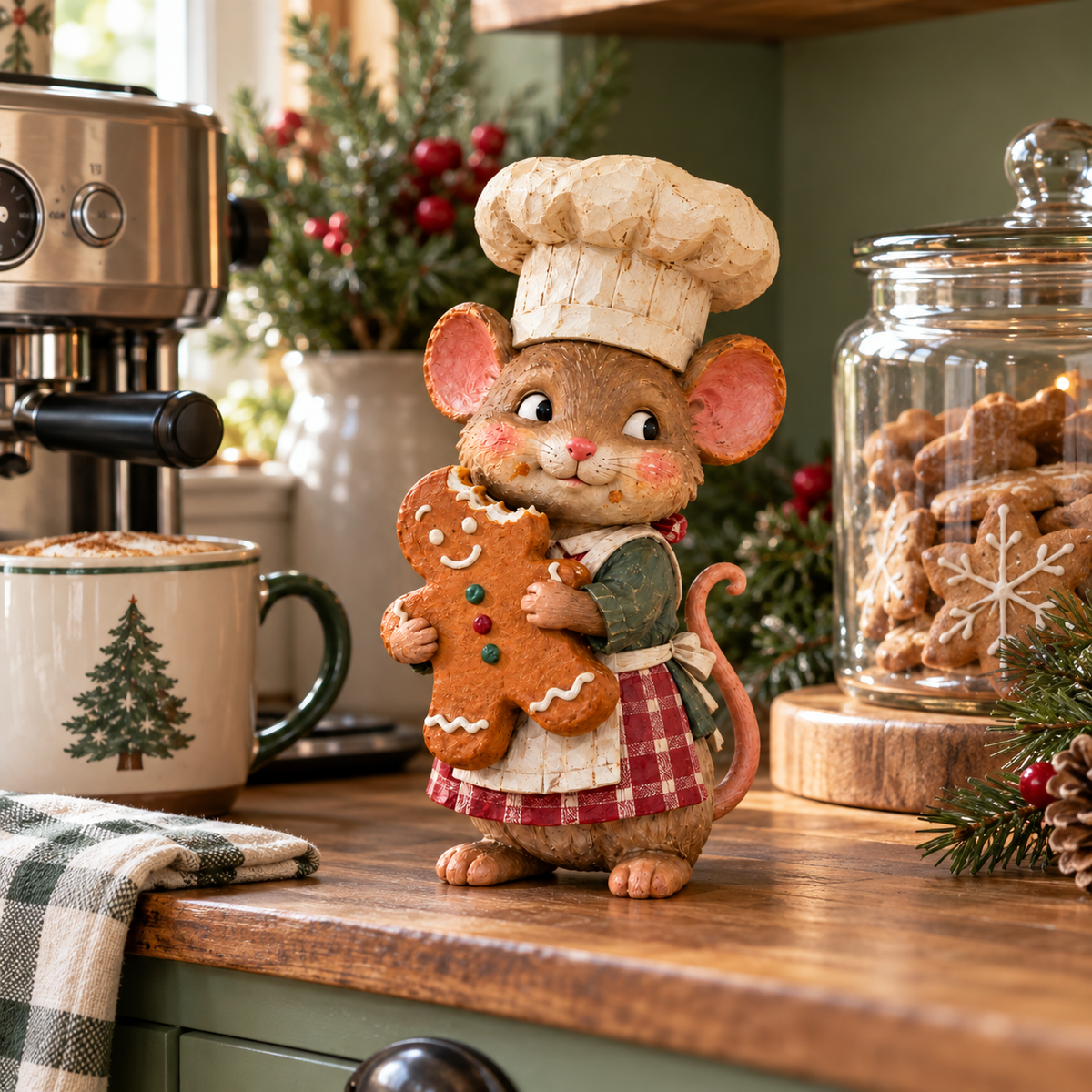 🐭🍪 Gingerbread Mouse Baker — Whimsical Christmas Figurine