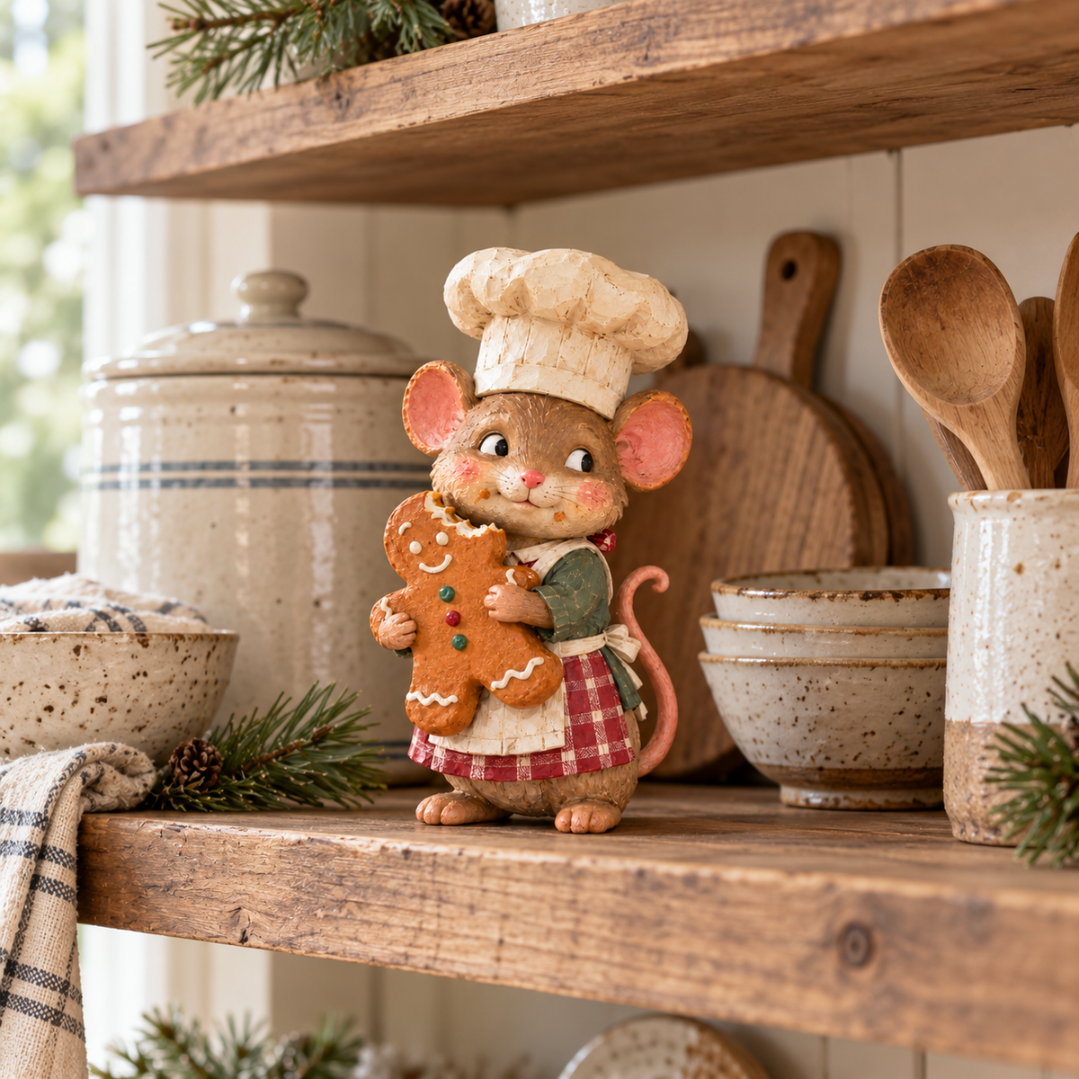🐭🍪 Gingerbread Mouse Baker — Whimsical Christmas Figurine