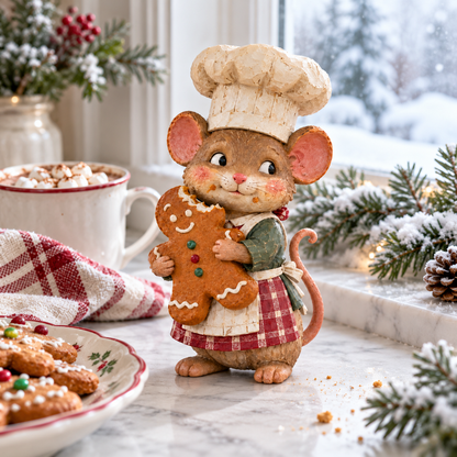 🐭🍪 Gingerbread Mouse Baker — Whimsical Christmas Figurine