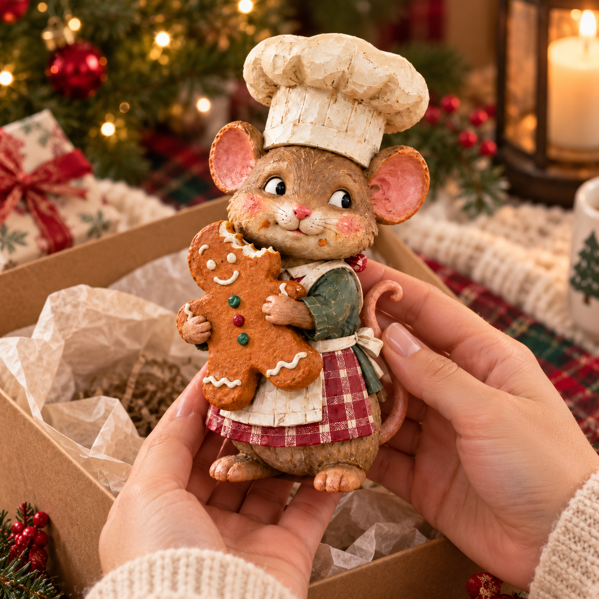 🐭🍪 Gingerbread Mouse Baker — Whimsical Christmas Figurine