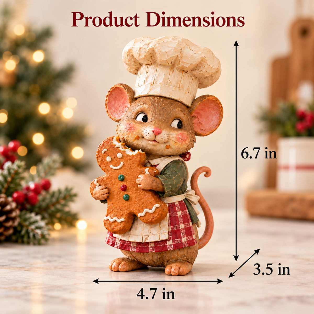 🐭🍪 Gingerbread Mouse Baker — Whimsical Christmas Figurine