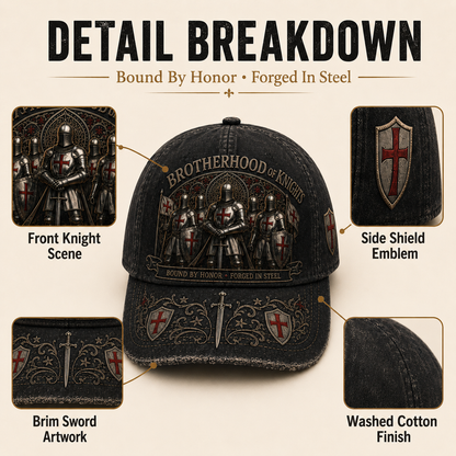 ⚔️ "Brotherhood of Knights" Vintage Cap: Distressed Cotton Baseball Hat for Men! 🛡️