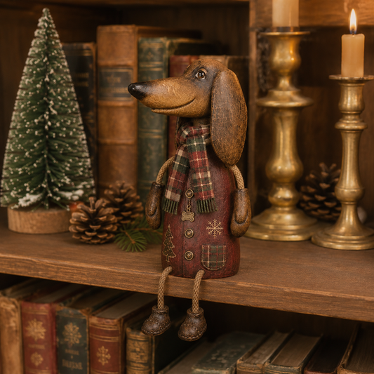 🎄🐾 A Little Dachshund, A Lot of Christmas Cheer — Vintage Shelf Sitter