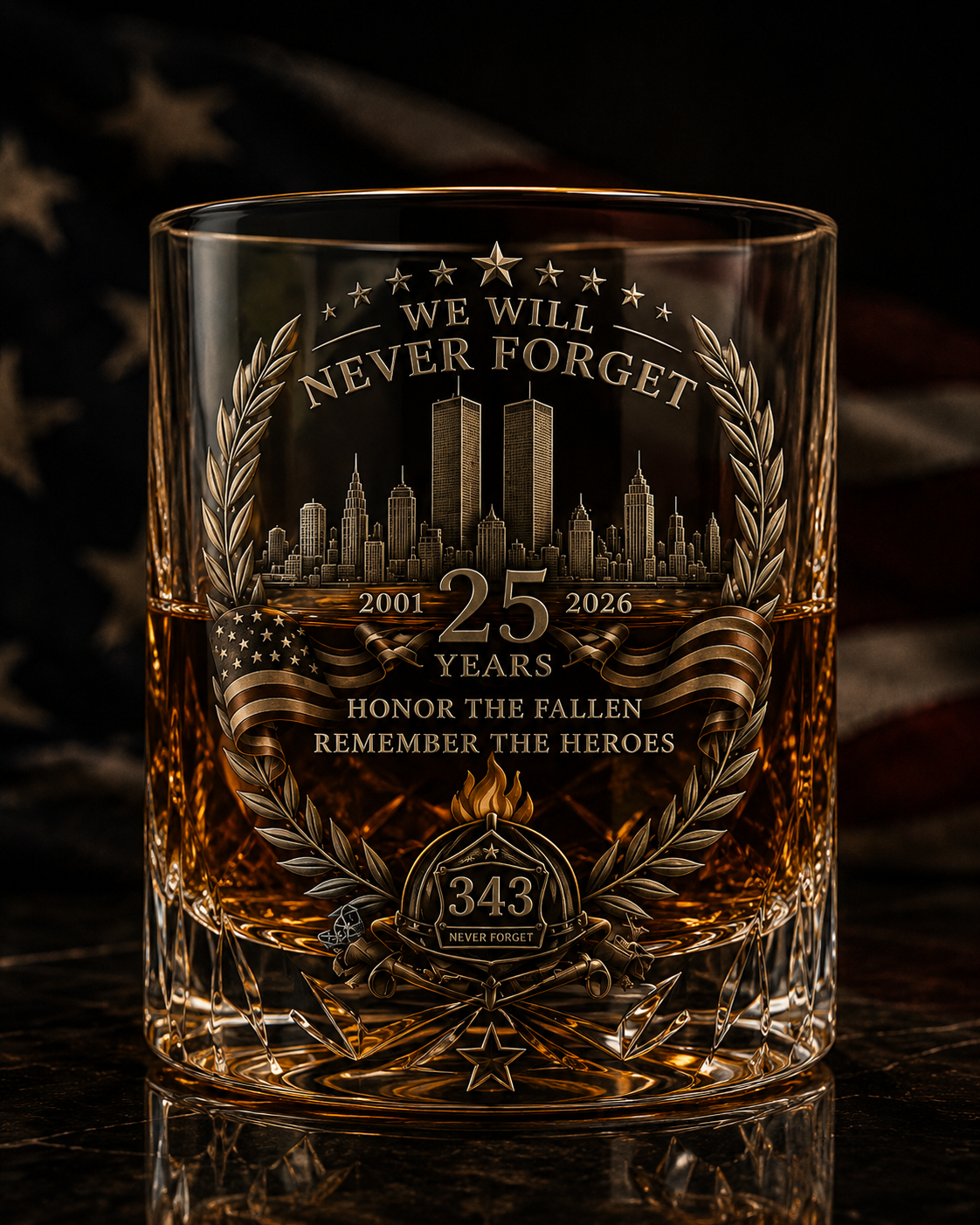 🕯️🇺🇸 9/11 25th Anniversary Whisky Decanter Set — Commemorative Tribute to 343 Heroes