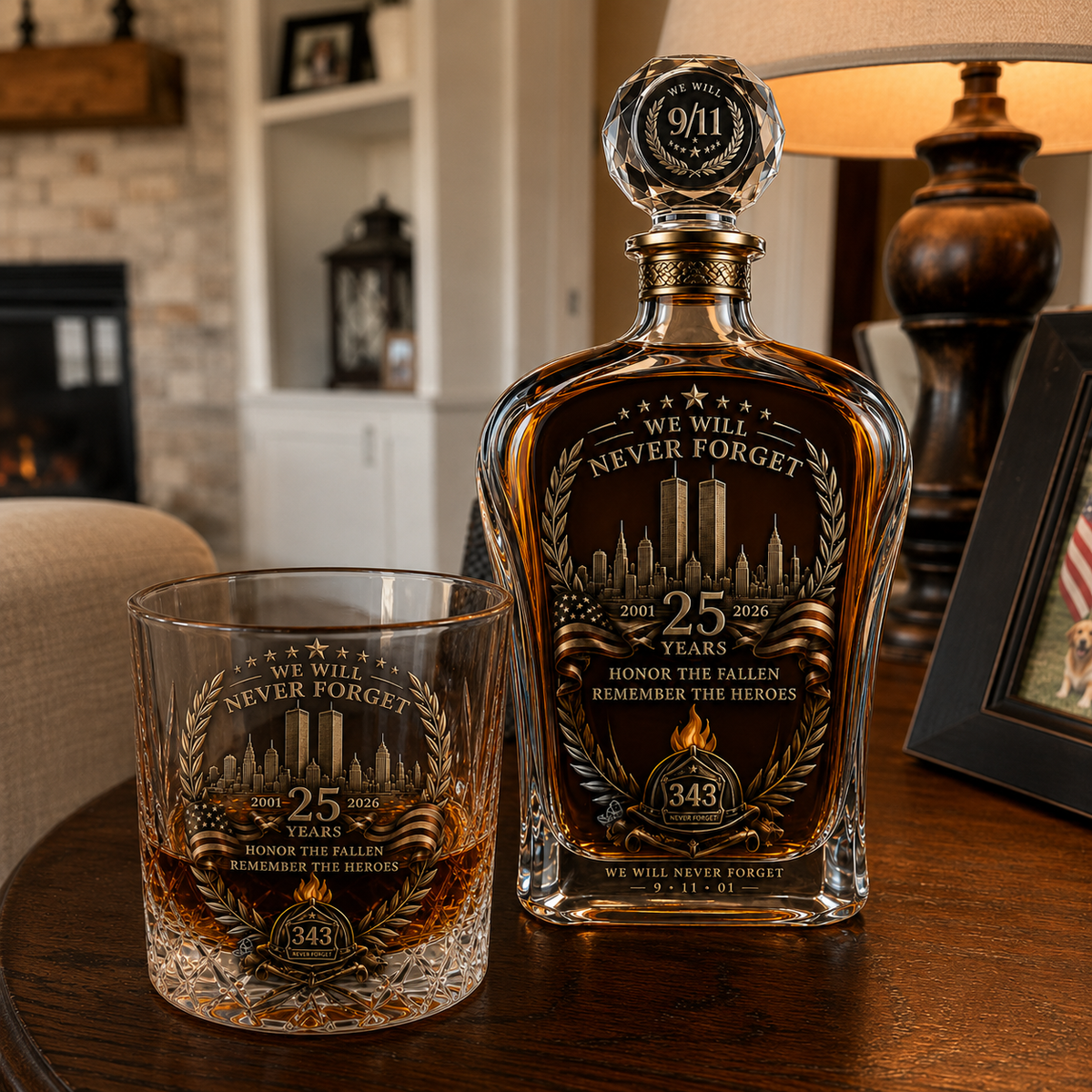 🕯️🇺🇸 9/11 25th Anniversary Whisky Decanter Set — Commemorative Tribute to 343 Heroes