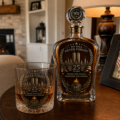 🕯️🇺🇸 9/11 25th Anniversary Whisky Decanter Set — Commemorative Tribute to 343 Heroes