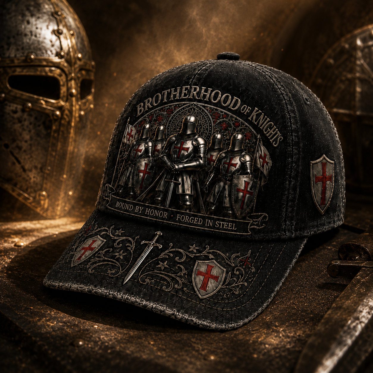 ⚔️ "Brotherhood of Knights" Vintage Cap: Distressed Cotton Baseball Hat for Men! 🛡️