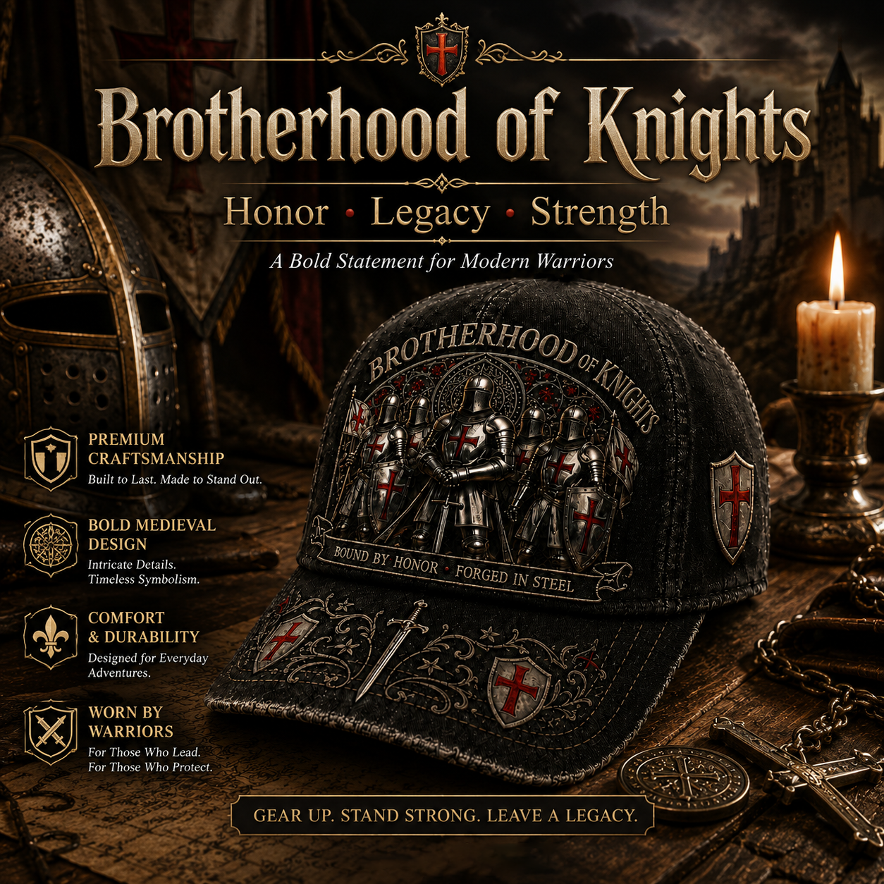 ⚔️ "Brotherhood of Knights" Vintage Cap: Distressed Cotton Baseball Hat for Men! 🛡️