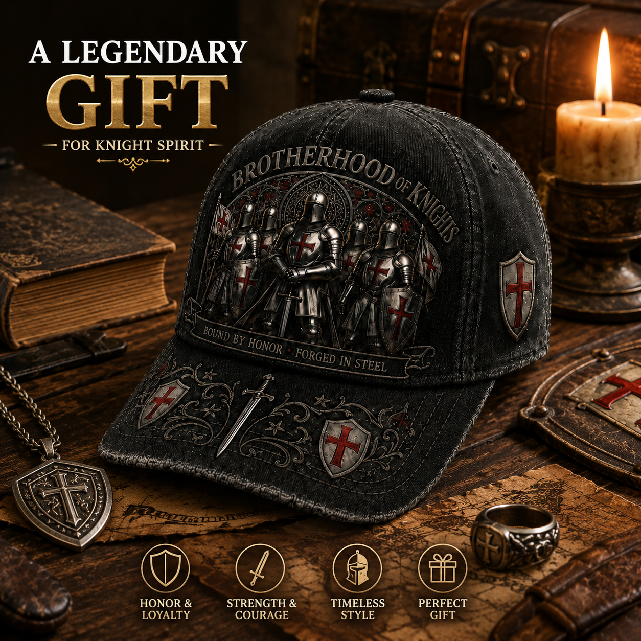 ⚔️ "Brotherhood of Knights" Vintage Cap: Distressed Cotton Baseball Hat for Men! 🛡️